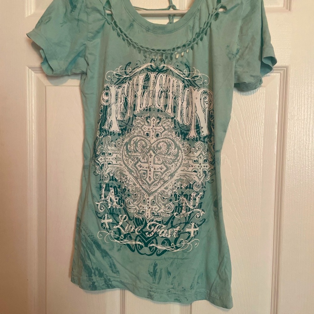 Affliction Teal Top. Size Small.